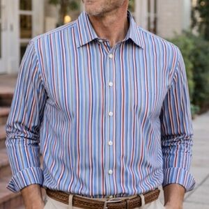 Thomas Dean  Multicolor 100% Cotton‎ Striped Men's Shirt XXL. Like NEW